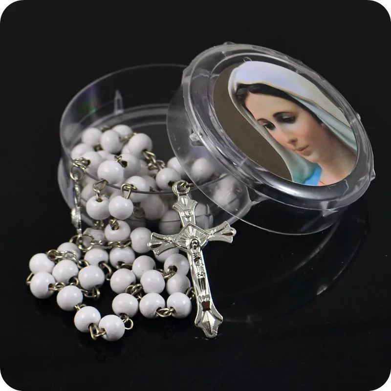 Rose Scented Wood Rosary Beads with INRI JESUS Cross Pendant – Catholic Prayer Jewelry