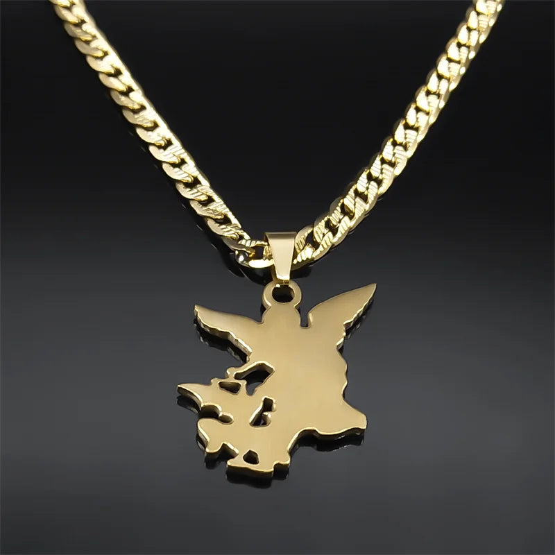 Archangel St. MICHAEL PROTECT US Gold Choker Necklace - Archangel Prayer Stainless Steel Pendant (Unisex Religious Jewelry)