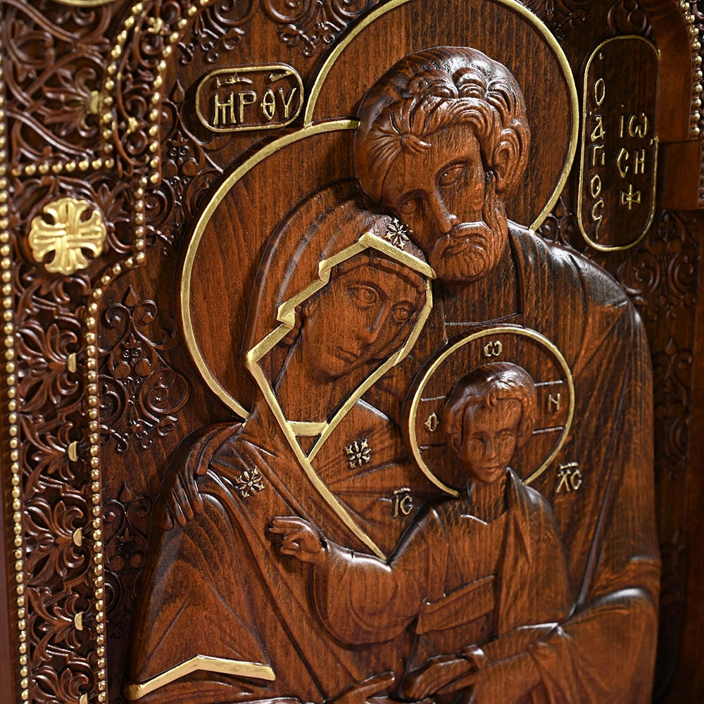 Holy Family Nativity Wood Carving – Byzantine Icon, Jesus Home Decor Hanging Plaque, Christian Christmas Decoration