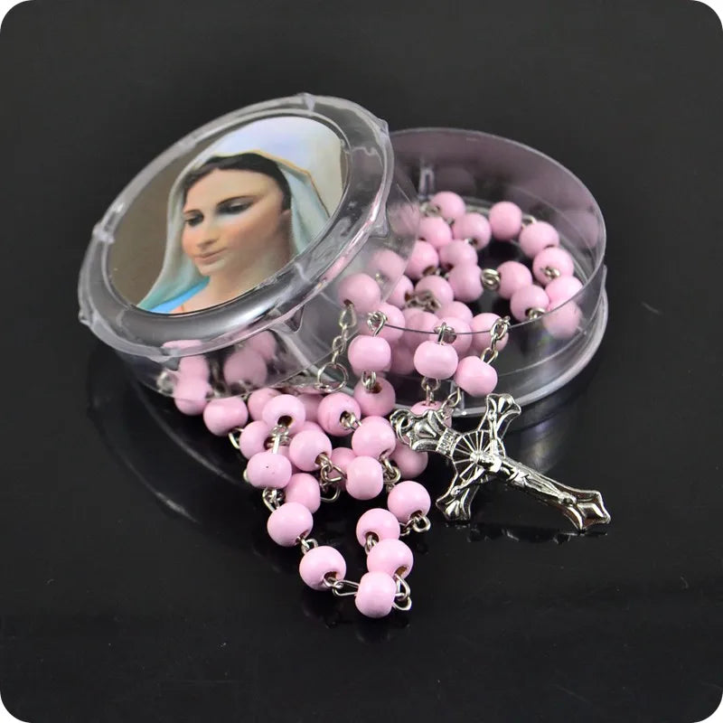 Rose Scented Wood Rosary Beads with INRI JESUS Cross Pendant – Catholic Prayer Jewelry