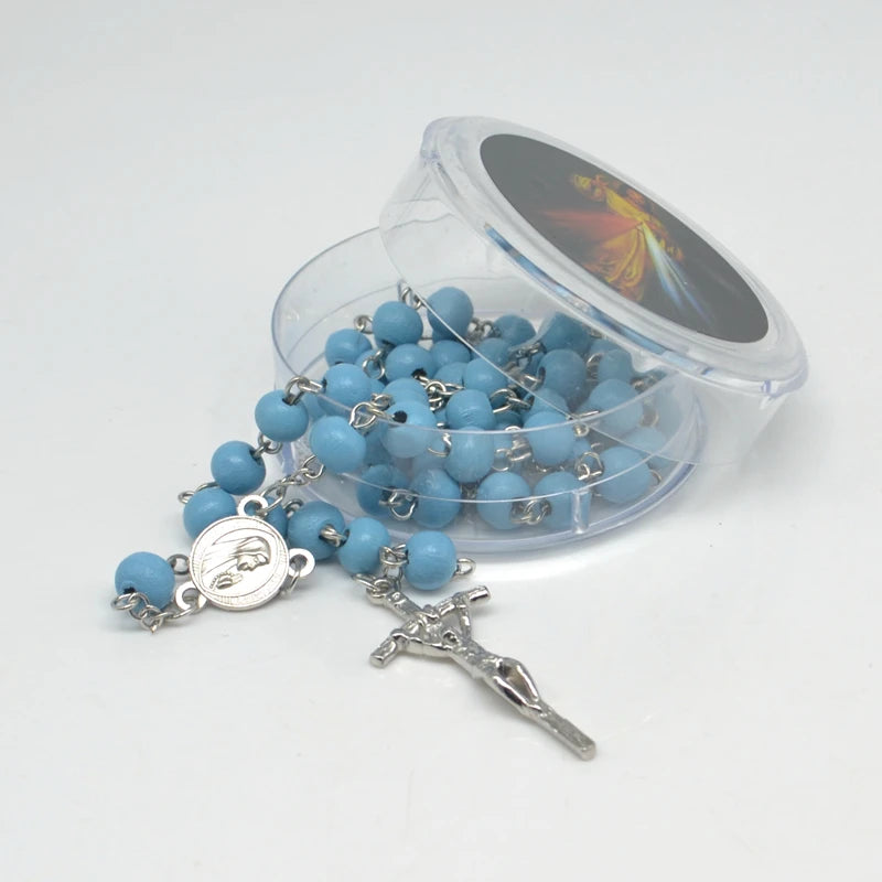 Rose Scented Wood Rosary Beads with INRI JESUS Cross Pendant – Catholic Prayer Jewelry