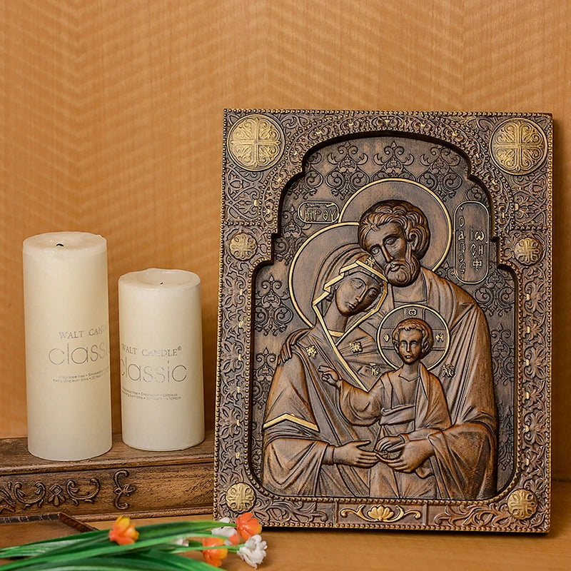 Holy Family Nativity Wood Carving – Byzantine Icon, Jesus Home Decor Hanging Plaque, Christian Christmas Decoration