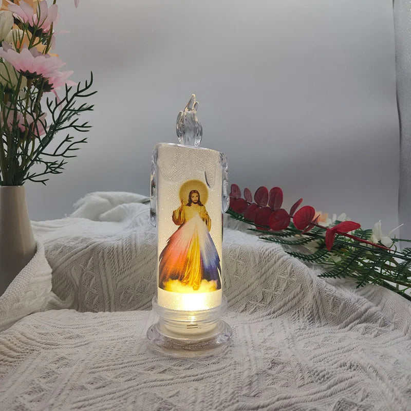 Flameless LED Prayer Candle – Electronic Devotional Light for Religious Ceremonies & Home Decoration