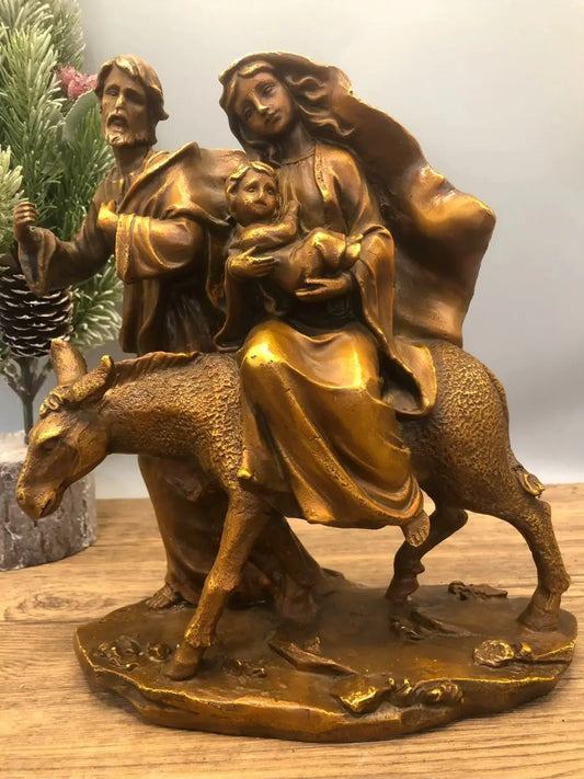 Handcrafted Old Bronze Holy Family Statue – Exquisite Religious Art for Devotion and; Decoration