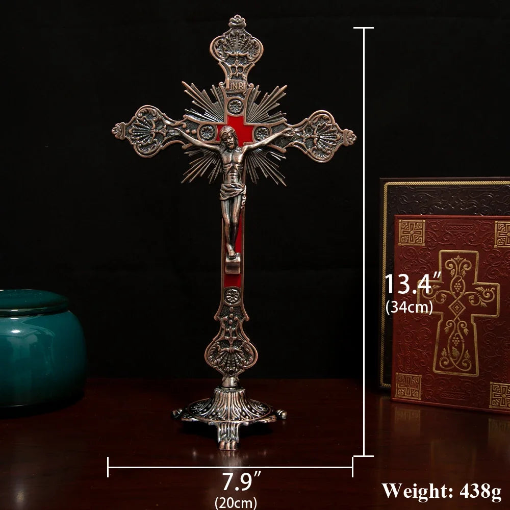 Exquisite Catholic Cross Church Ornament – Handcrafted Alloy Statue of Jesus – Perfect Home & Room Decoration