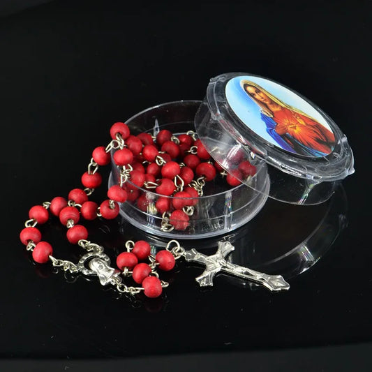 Rose Scented Wood Rosary Beads with INRI JESUS Cross Pendant – Catholic Prayer Jewelry