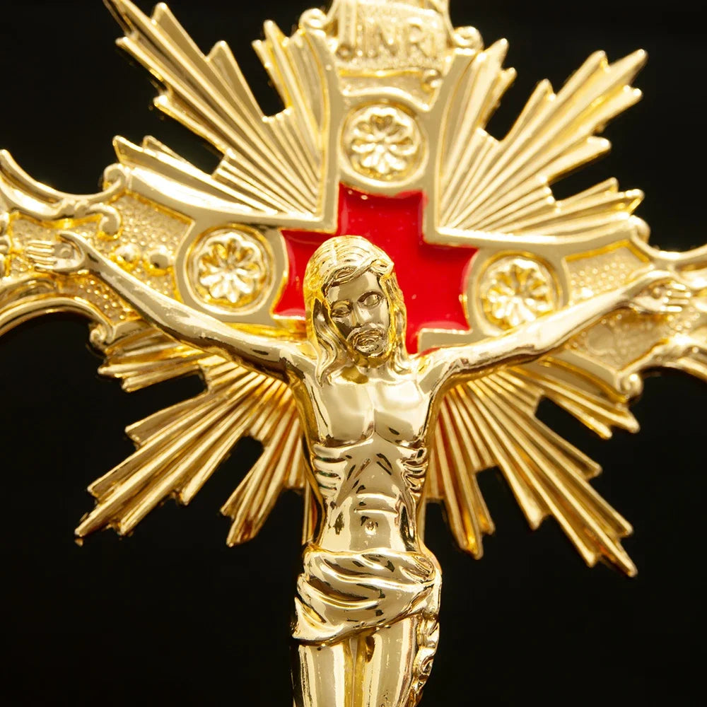 Exquisite Catholic Cross Church Ornament – Handcrafted Alloy Statue of Jesus – Perfect Home & Room Decoration