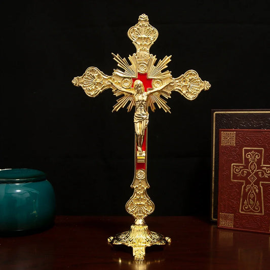Exquisite Catholic Cross Church Ornament – Handcrafted Alloy Statue of Jesus – Perfect Home & Room Decoration