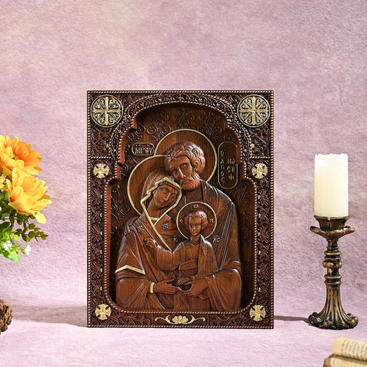 Holy Family Nativity Wood Carving – Byzantine Icon, Jesus Home Decor Hanging Plaque, Christian Christmas Decoration