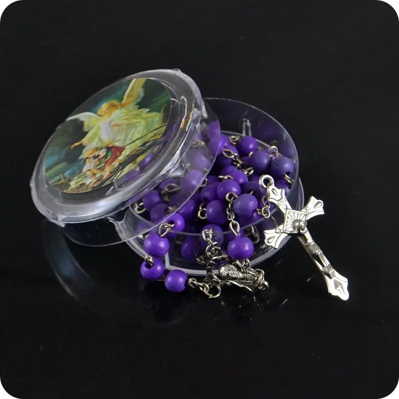 Rose Scented Wood Rosary Beads with INRI JESUS Cross Pendant – Catholic Prayer Jewelry