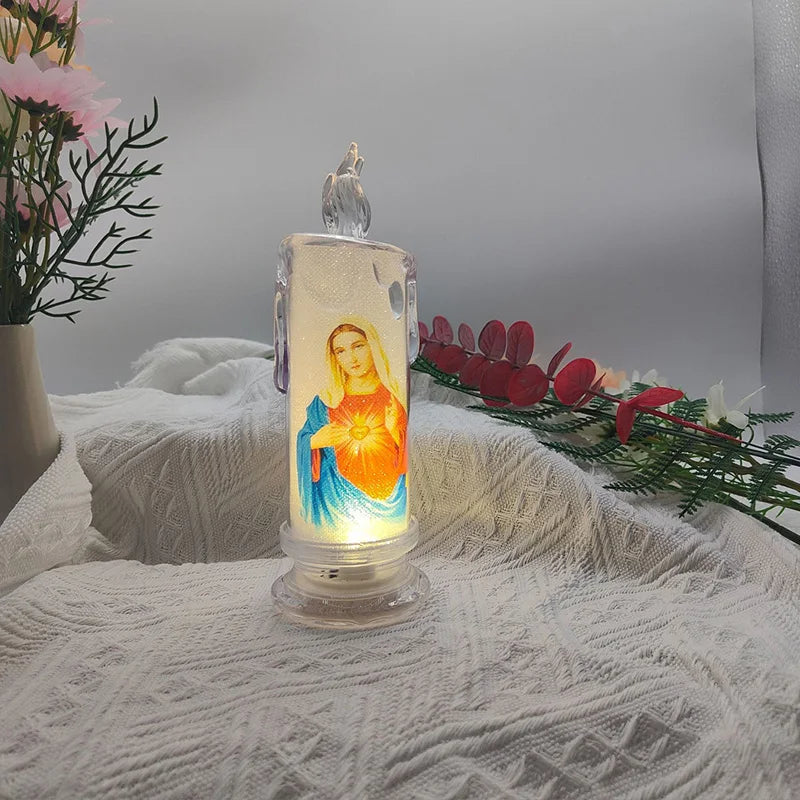 Flameless LED Prayer Candle – Electronic Devotional Light for Religious Ceremonies & Home Decoration