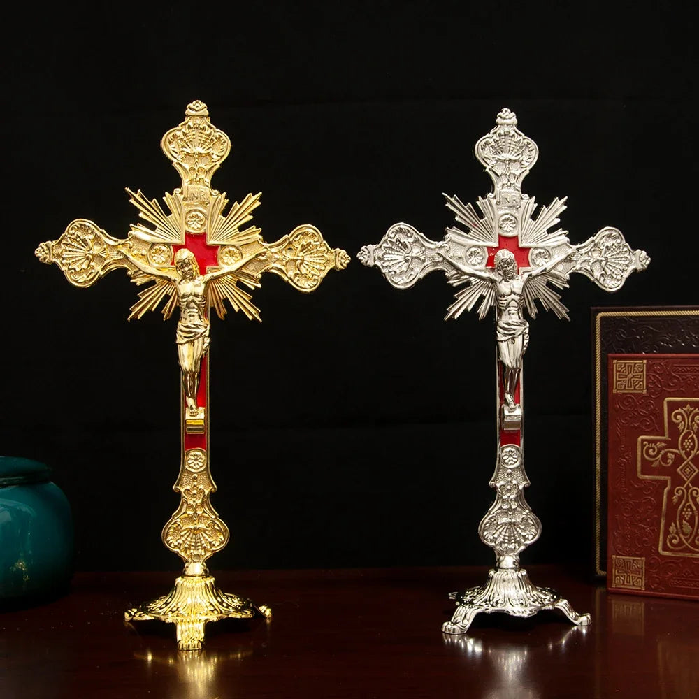 Exquisite Catholic Cross Church Ornament – Handcrafted Alloy Statue of Jesus – Perfect Home & Room Decoration