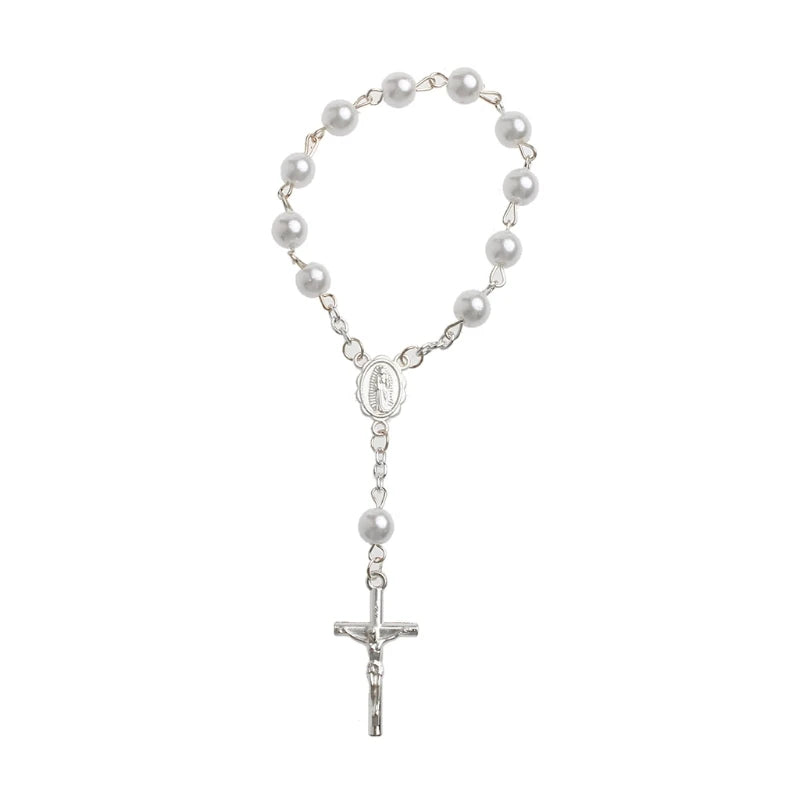 Chain Rosary - Finger Baptism Rosaries Faux Pearls - Bracelet for Baptism Christening