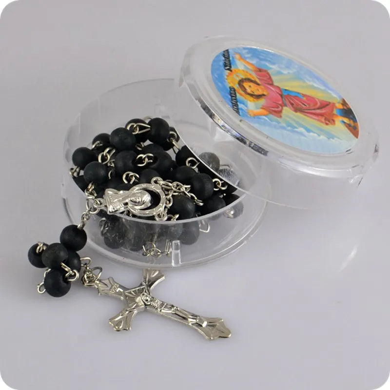 Rose Scented Wood Rosary Beads with INRI JESUS Cross Pendant – Catholic Prayer Jewelry